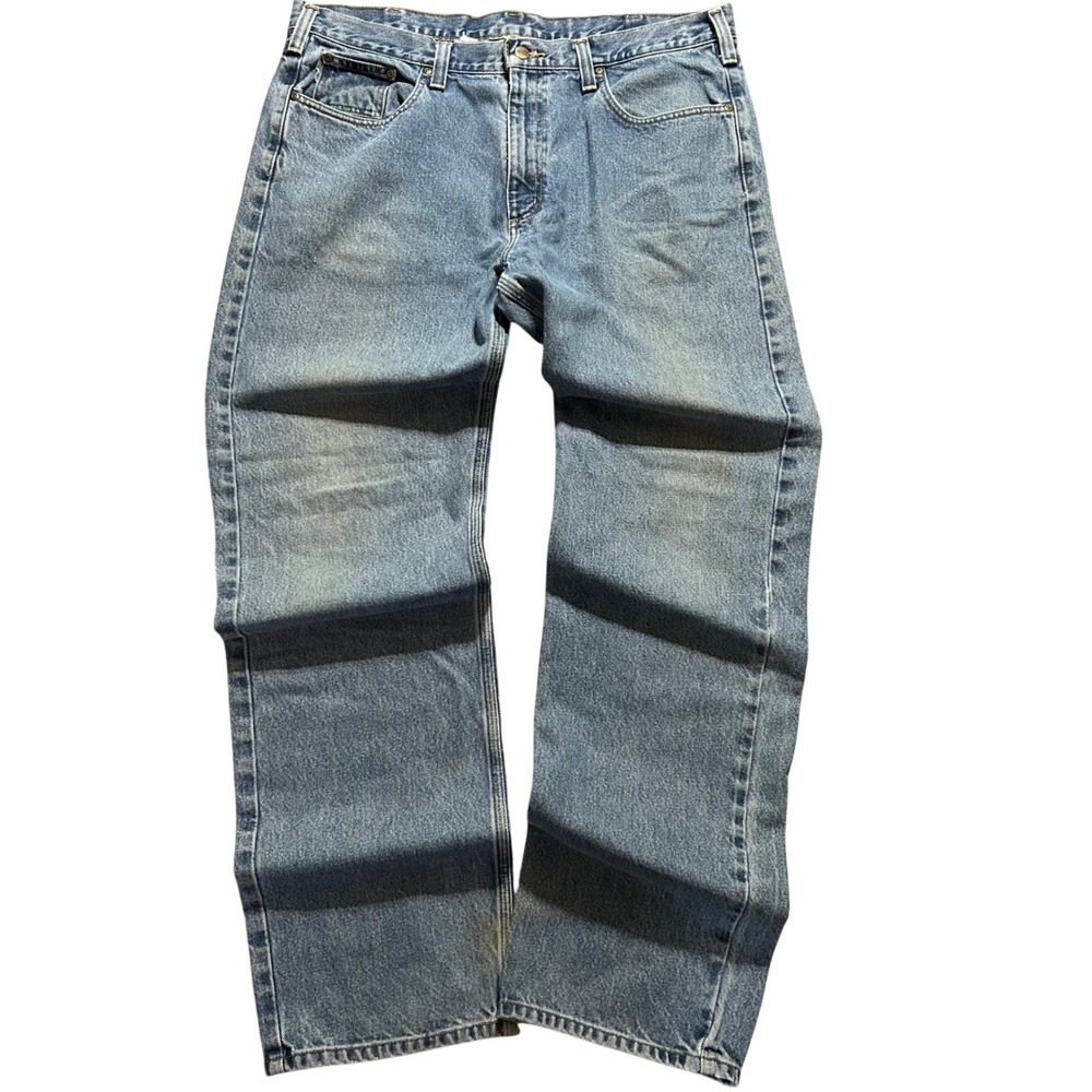 Carhartt Jeans Mens 38x34 Blue Light Wash Straight Leg Workwear Denim Gorpcore